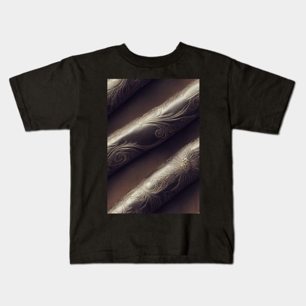 Dark Brown Ornamental Leather Stripes, natural and ecological leather print #42 Kids T-Shirt by Endless-Designs